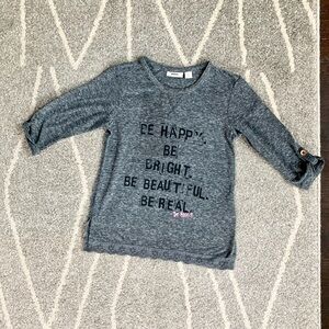 Mexx Gray Long Tab Sleeved T-shirt with Be Happy Graphic Size S